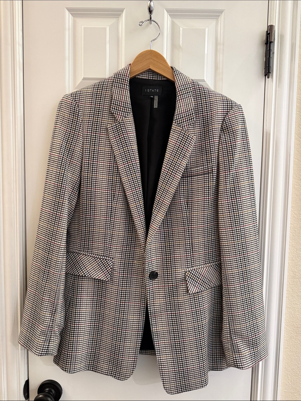 STATE Women's Glen Plaid Blazer - Black, White & Brown